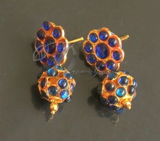 Gold tone blue Rudhra earrings dj-38909