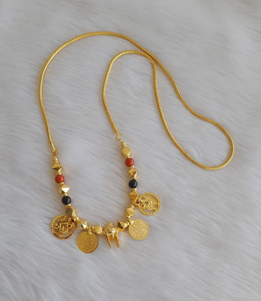 Gold tone coral black beads annam lakshmi coin thiru mangalyam dj-40477