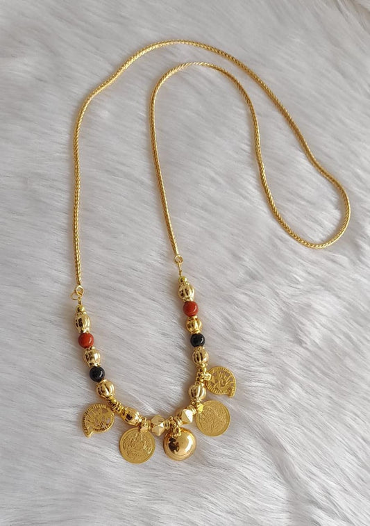 Gold tone mango-Lakshmi coin black-coral beads bottu mangalyam dj-38818