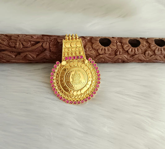 Gold tone AD pink Lakshmi Kerala style pendant dj-42003