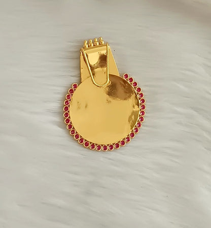 Gold tone AD pink Lakshmi Kerala style pendant dj-42003