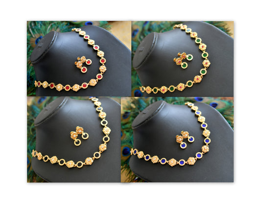 Gold tone Kerala style round flower designer necklace set