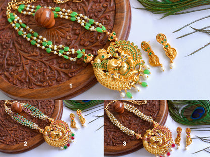 Matte finish ruby-emerald Ganesha necklace set