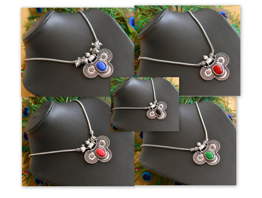 Silver tone Blue-red-coral-green-black designer necklace