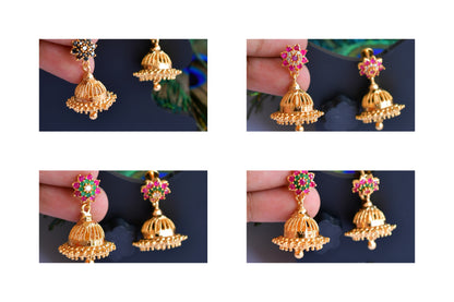 Gold tone AD stone small screw back jhumkka