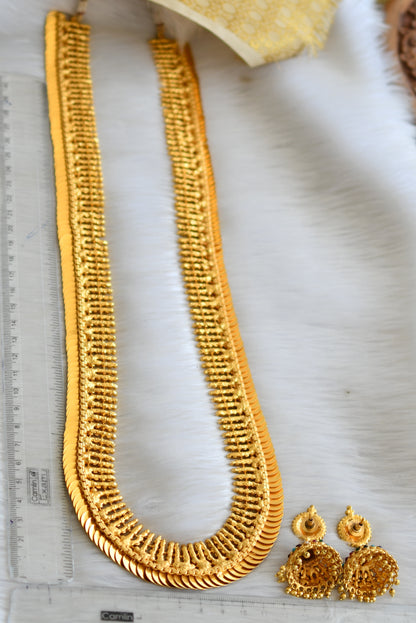 Gold tone Navarathna long lakshmi coin haar set dj-16448
