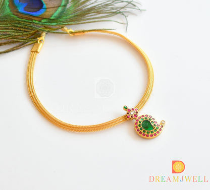 Gold tone kundan jadau pink-green mango necklace dj-36266