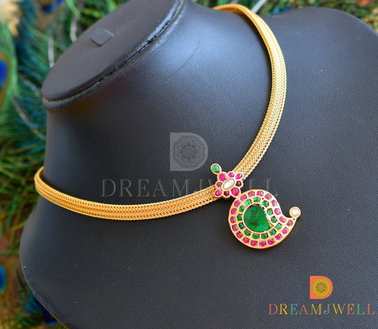 Gold tone kundan jadau pink-green mango necklace dj-36266