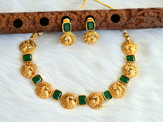 Antique emerald block stone peacock designer necklace set dj-34704