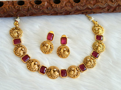 Antique ruby block stone peacock necklace set dj-34972