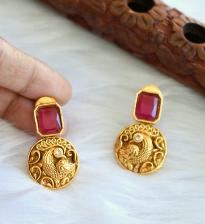 Antique ruby block stone peacock necklace set dj-34972