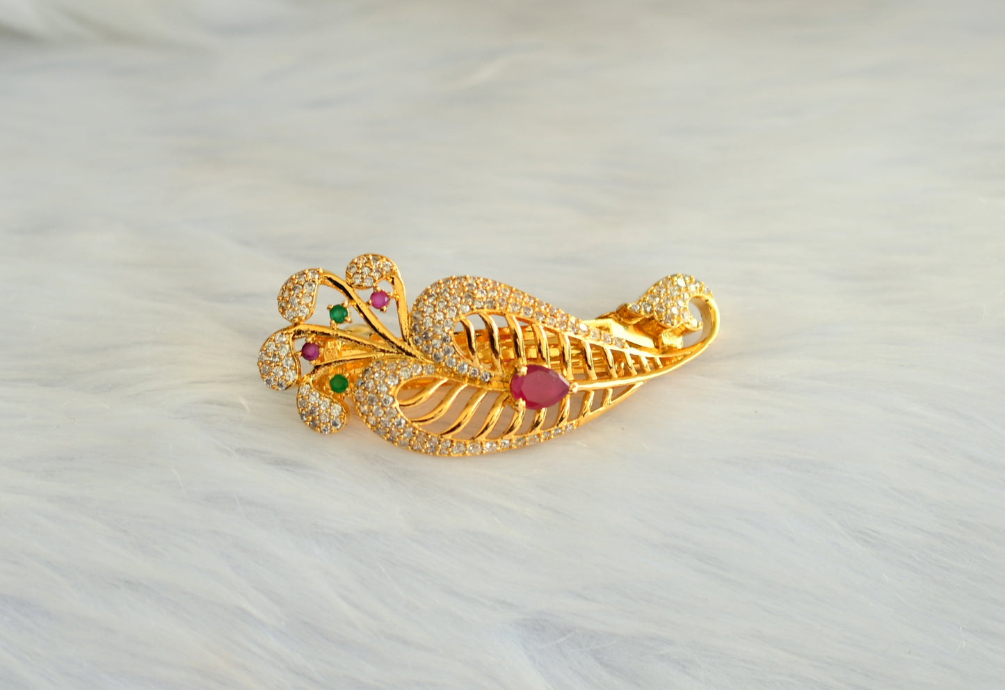 Gold Finish Ruby-green Hair clip - DJ13528