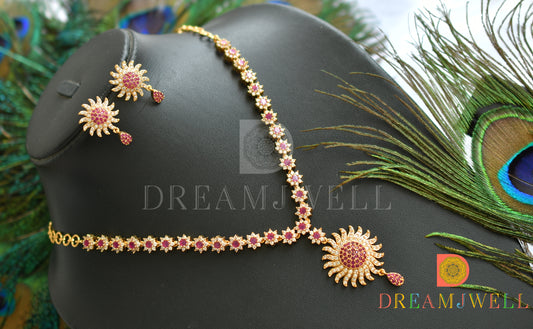 Gold tone cz white-ruby stone nakshatra necklace set dj-37776