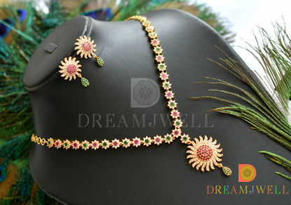 Gold tone cz white-ruby-emerald stone nakshatra necklace set dj-37778