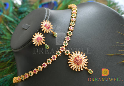 Gold tone cz white-ruby-emerald stone nakshatra necklace set dj-37778