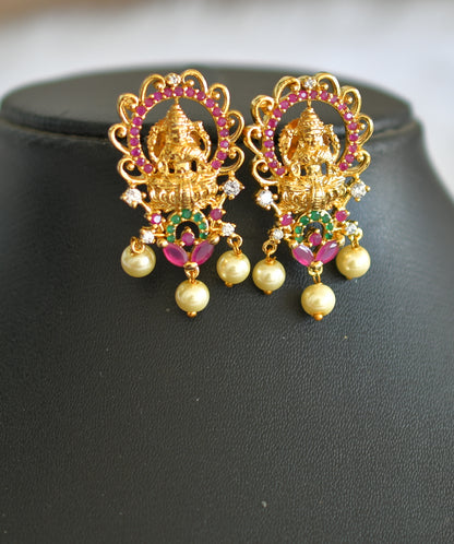 Gold tone ruby-emerald-white pearl Lakshmi haar set dj-39360
