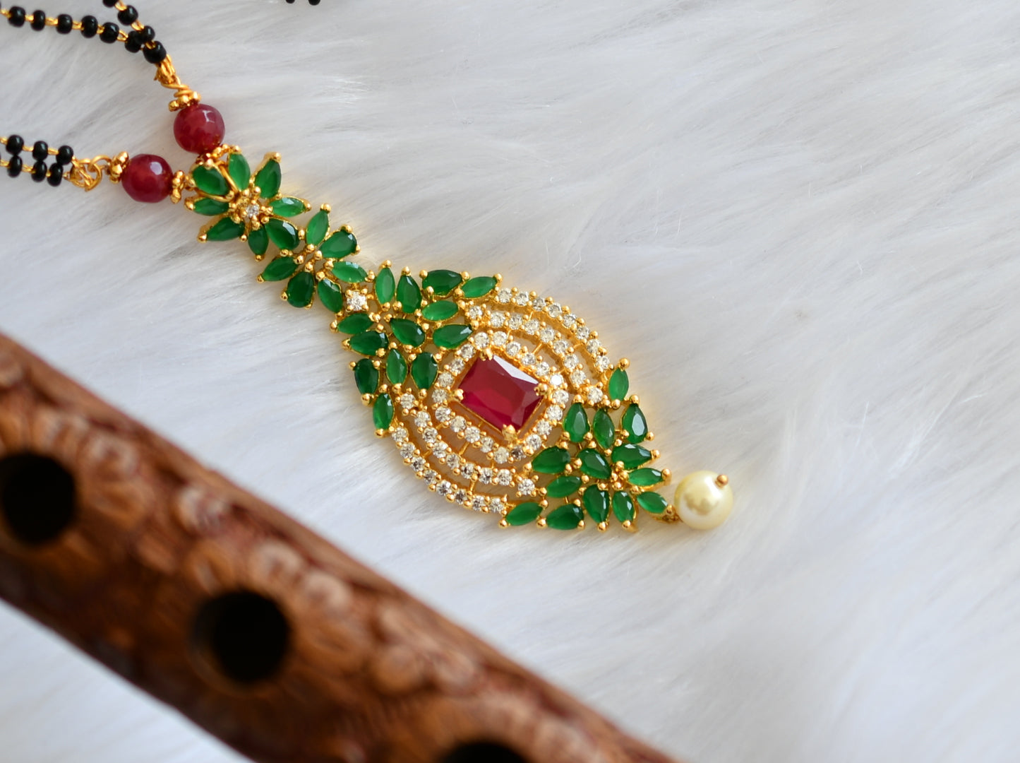 Gold tone cz ruby-emerald-white mangalsutra dj-39368