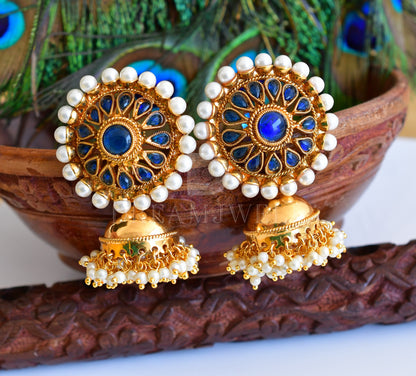 Antique gold blue round Jhumkka dj-03950