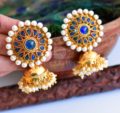 Antique gold blue round Jhumkka dj-03950