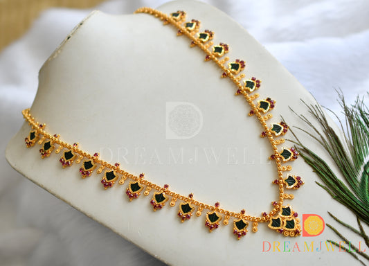 Gold tone pink stone Palakka green Kerala style haar dj-37763