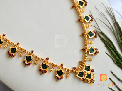 Gold tone pink stone Palakka green Kerala style haar dj-37763