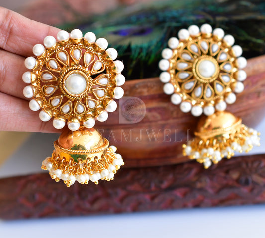 Antique gold pearl round Jhumkka dj-03954