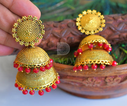 Antique red designer step jhumkka dj-05107