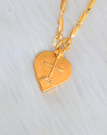 Gold tone heart Christian cross pendant with chain dj-39988