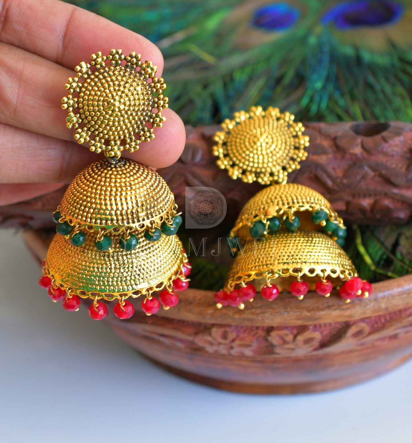 Antique red-green designer step jhumkka dj-05108