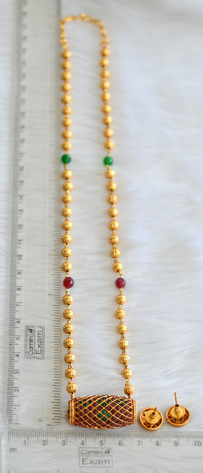 Matte finish ruby-emerald necklace set dj-39363