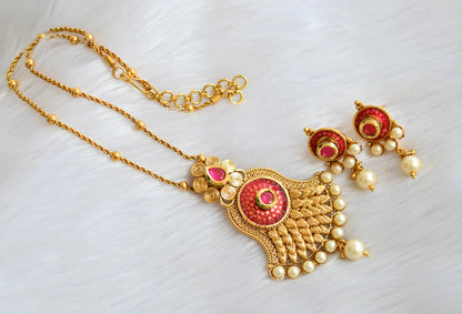 Gold plated pink transparent necklace set dj-02541