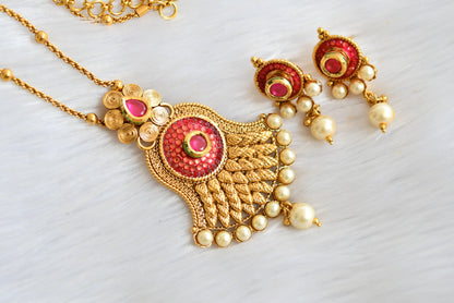 Gold tone pink transparent necklace set dj-02541