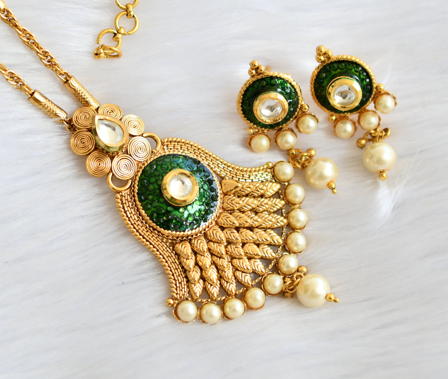 Gold plated green transparent necklace set dj-02542
