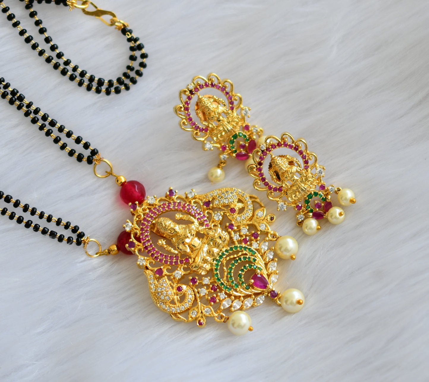 Gold tone ruby-emerald-white Lakshmi Mangalsutra dj-39369