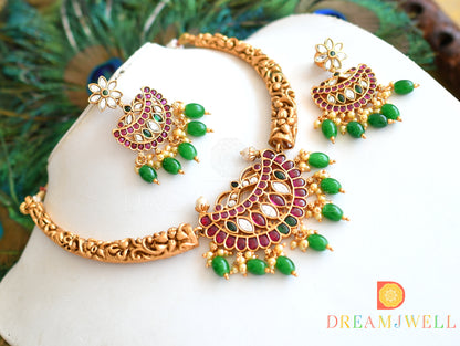 Matte Finish Cz Real Kemp-green Moon Hasli Necklace Set dj-33401