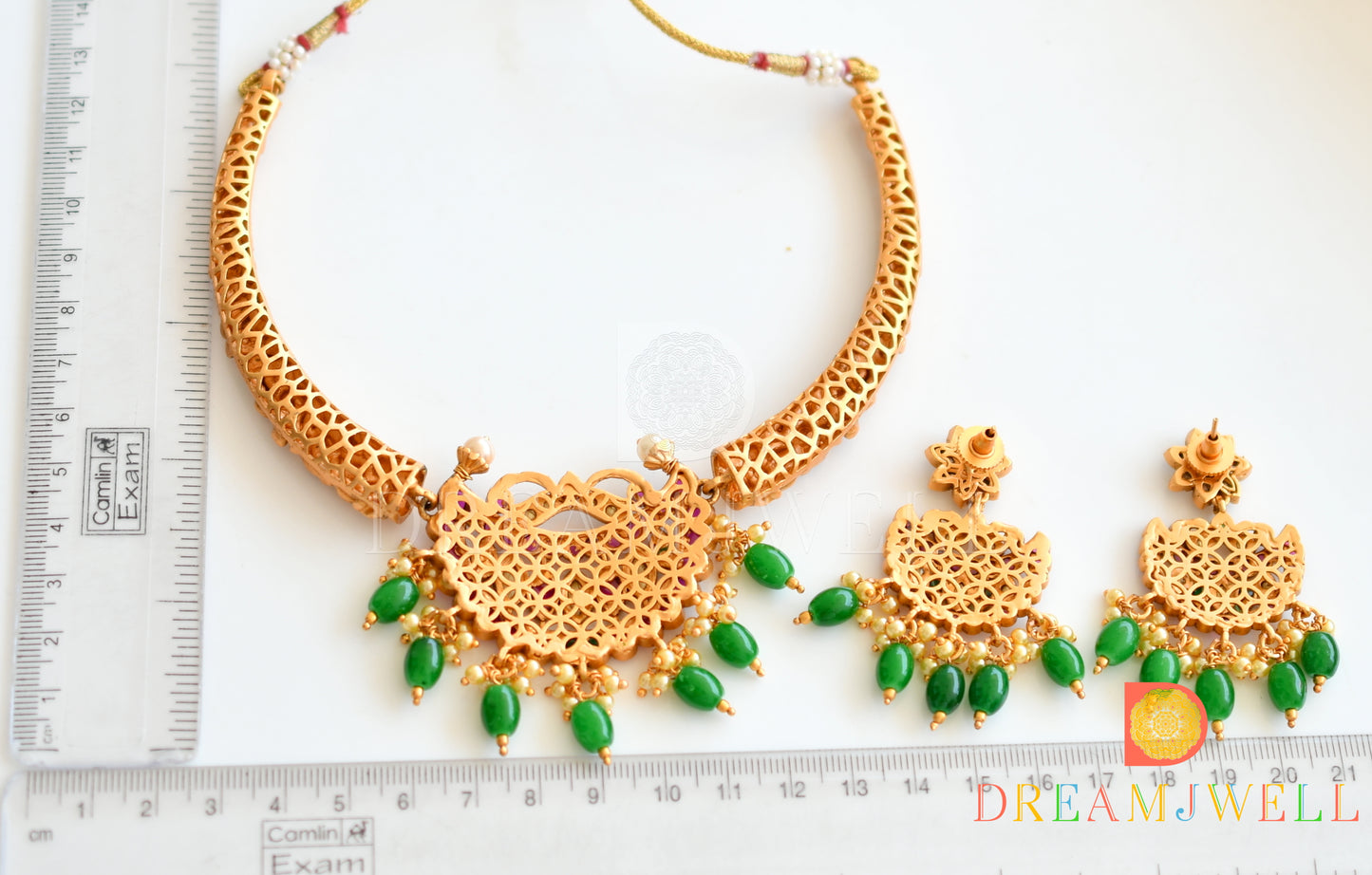 Matte Finish Cz Real Kemp-green Moon Hasli Necklace Set dj-33401