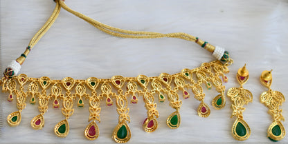 Gold tone cz-ruby-emerald bridal choker necklace set dj-02543