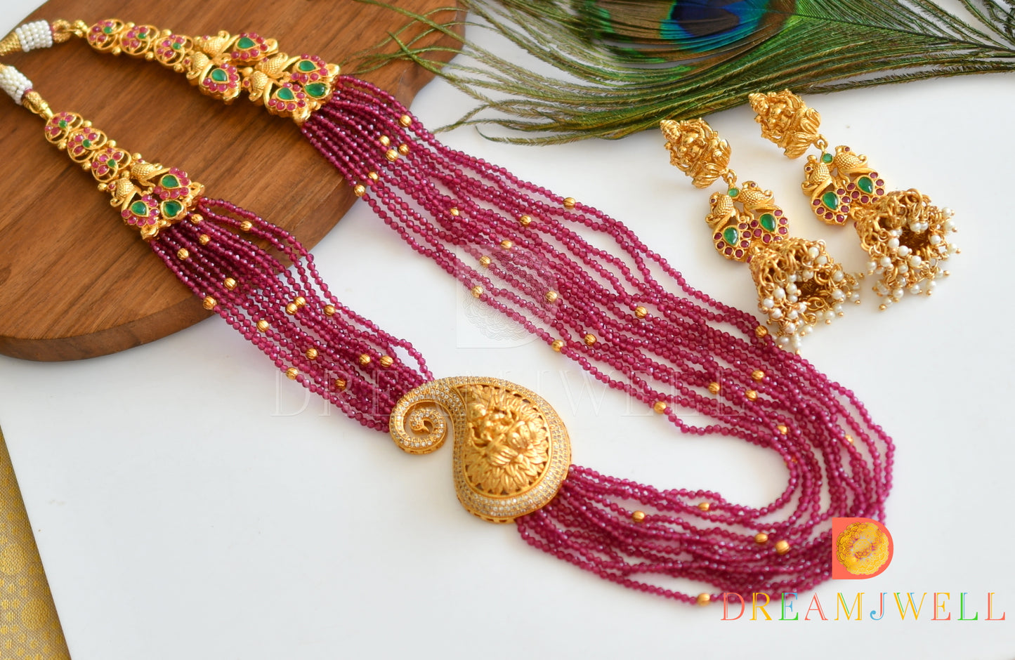 Matte finish ruby agates Lakshmi-mango haar set dj-37012