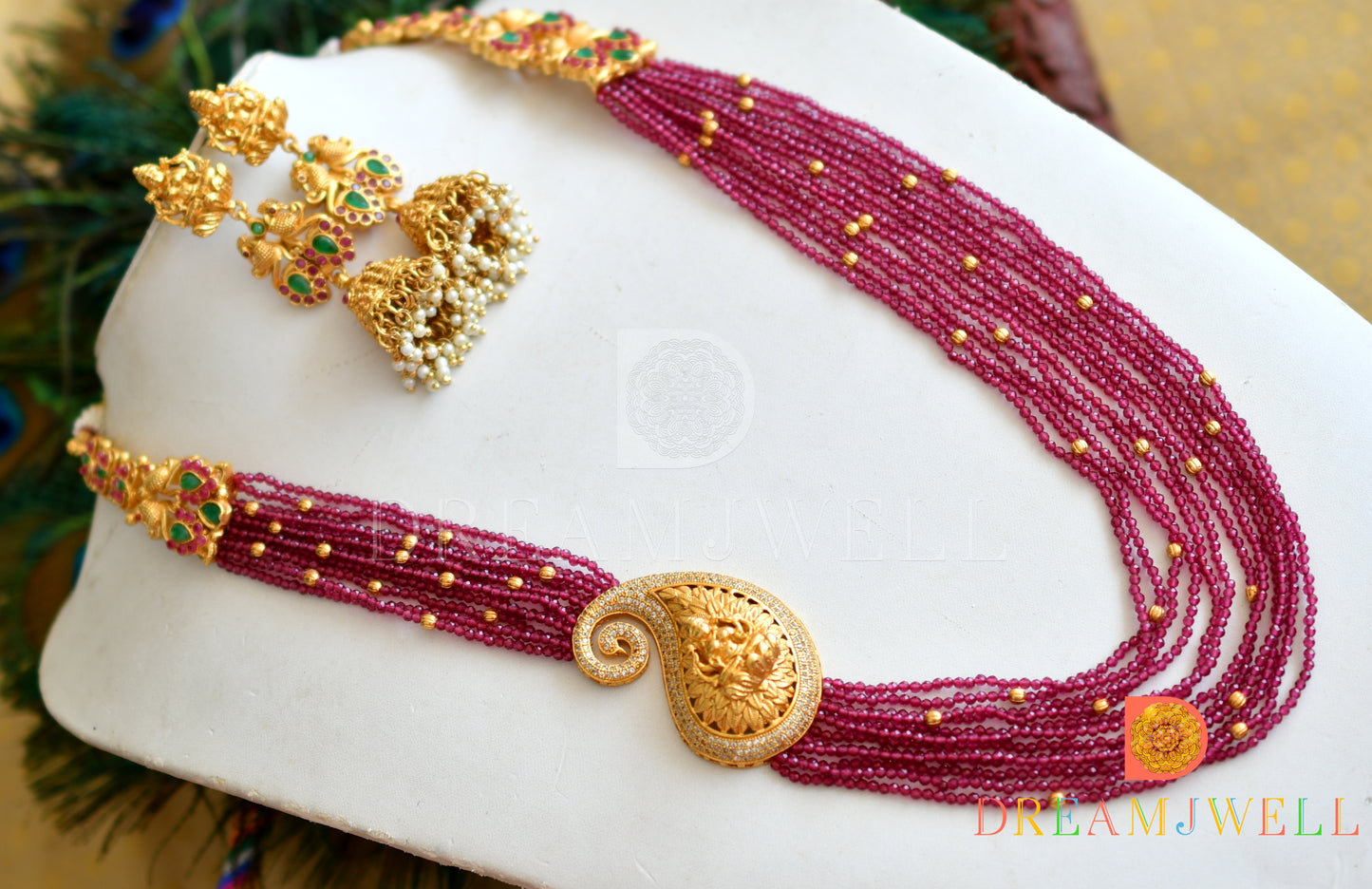 Matte finish ruby agates Lakshmi-mango haar set dj-37012