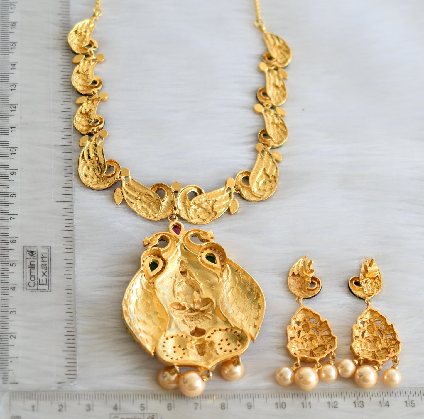 Gold tone peacock-lakshmi meenakari bridal necklace set dj-02546