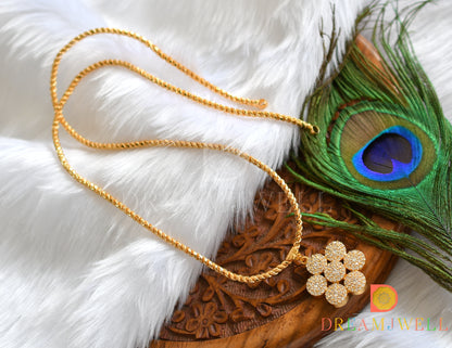 Gold tone white stone flower pendant with chain dj-37774