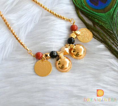Gold tone coral-black beads Lakshmi coin Bottu mangalyam/Mangalsutra dj-37756