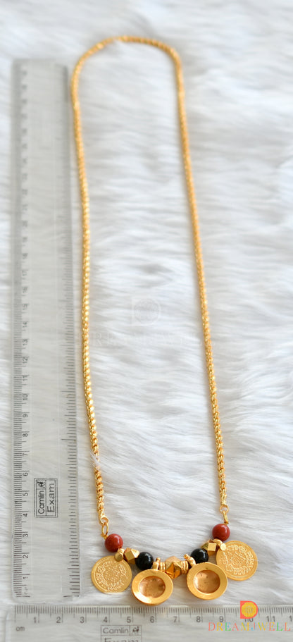 Gold tone coral-black beads Lakshmi coin Bottu mangalyam/Mangalsutra dj-37756