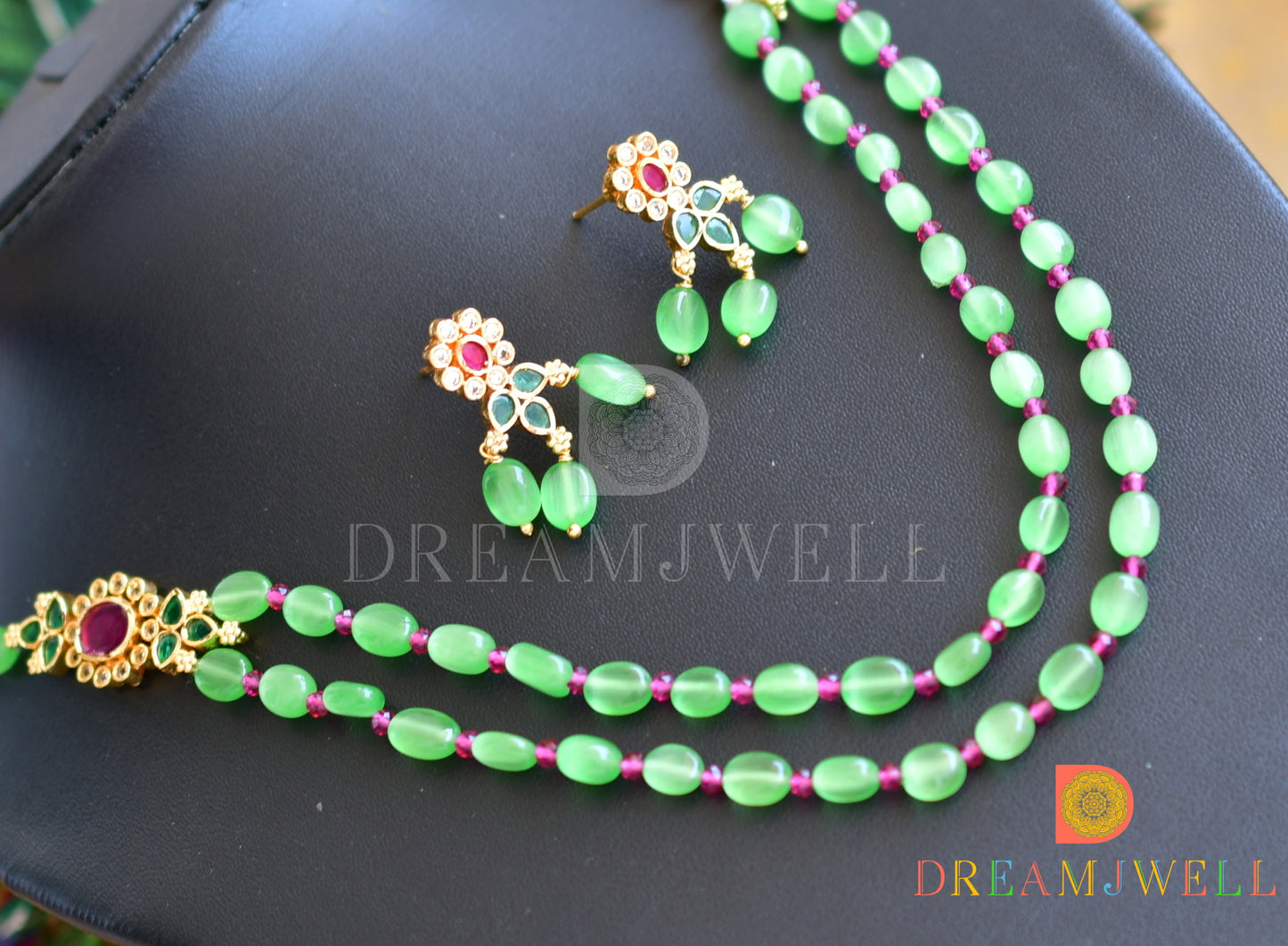 Gold Tone Kemp-green Monalisa Bead Necklace Set dj-33805