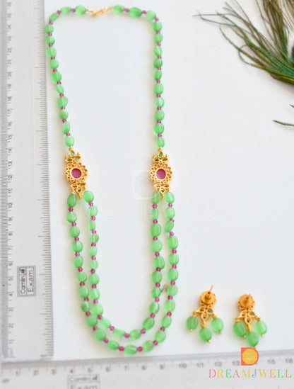 Gold Tone Kemp-green Monalisa Bead Necklace Set dj-33805