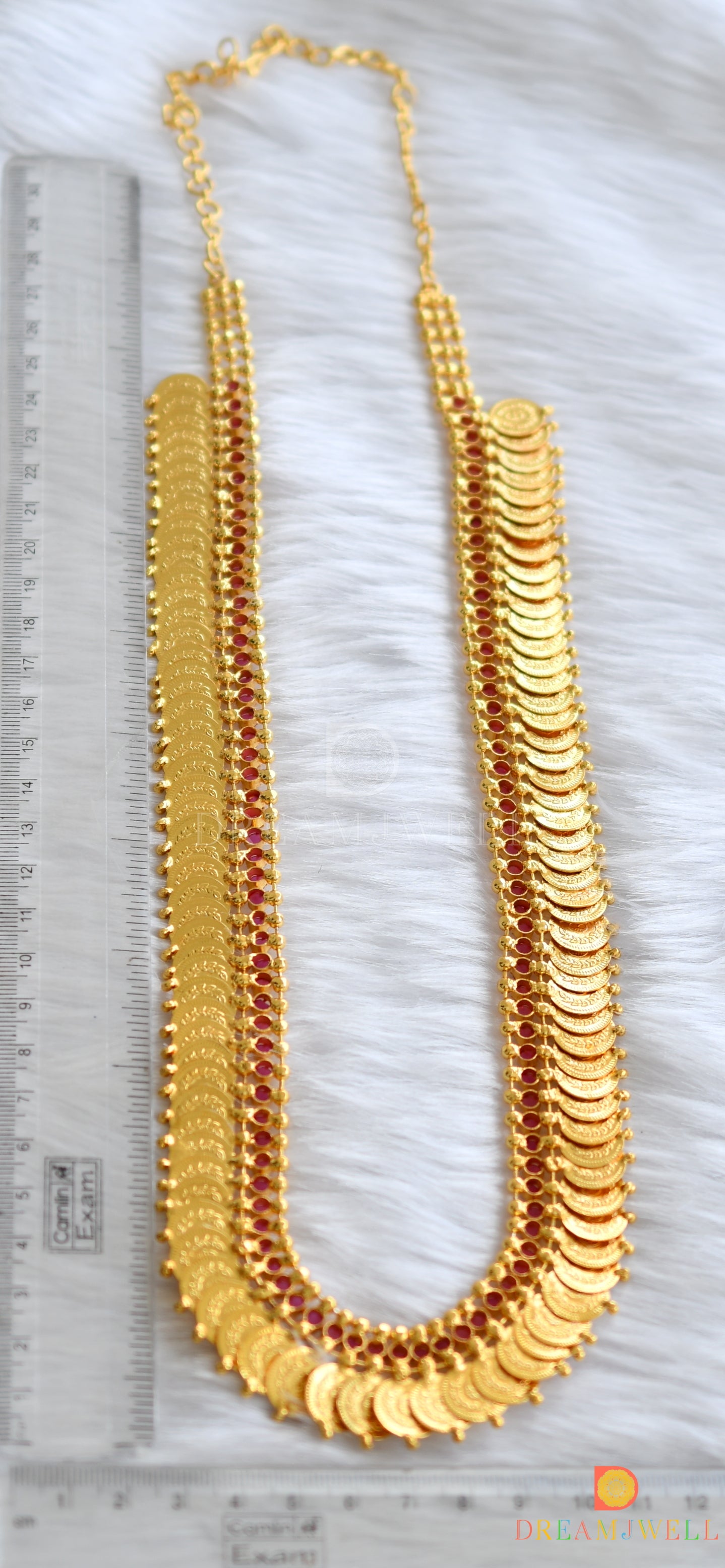 Gold tone ad pink stone Lakshmi coin haar dj-37769