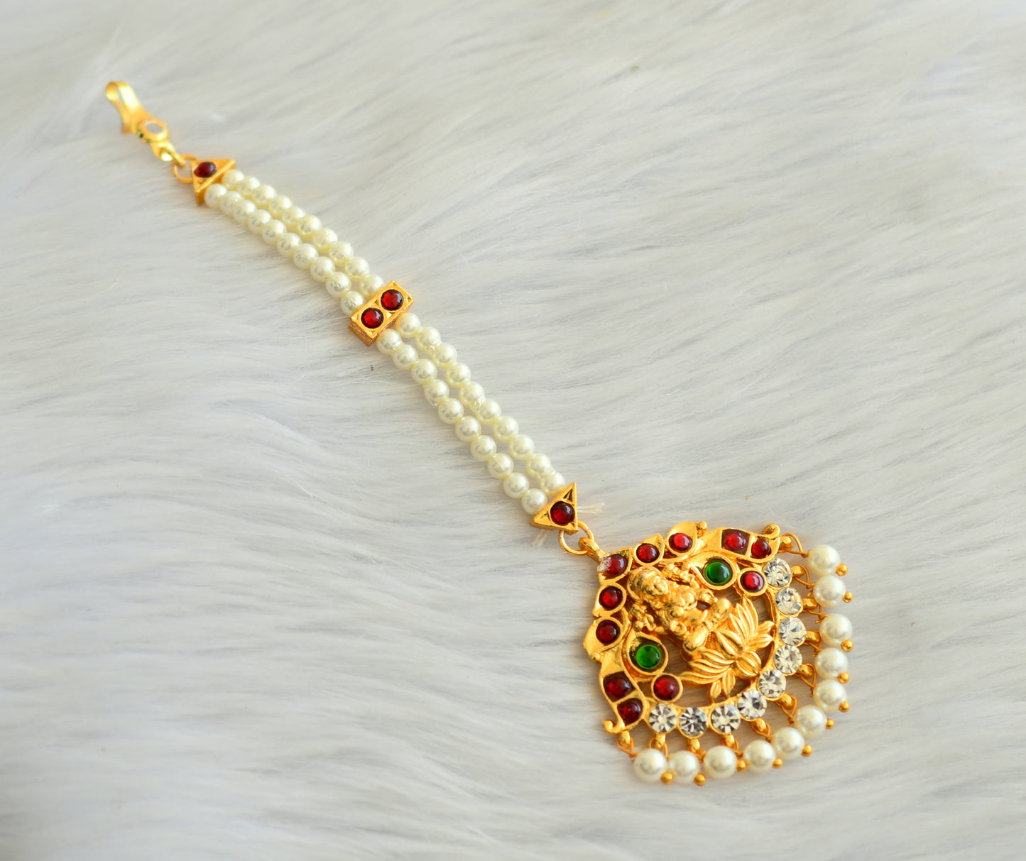 Gold tone white kemp green lakshmi Maang Tikka DJ29714