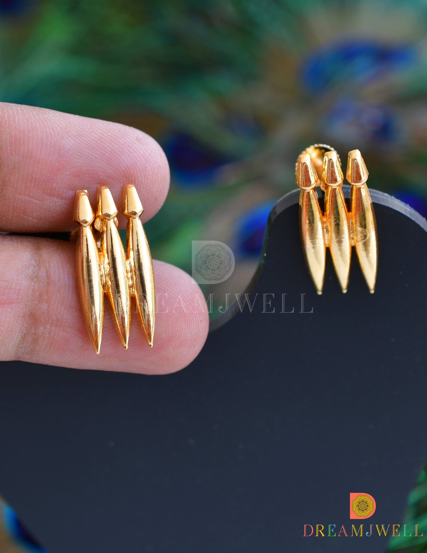 Gold tone kerala style mulla mottu earrings dj-36285