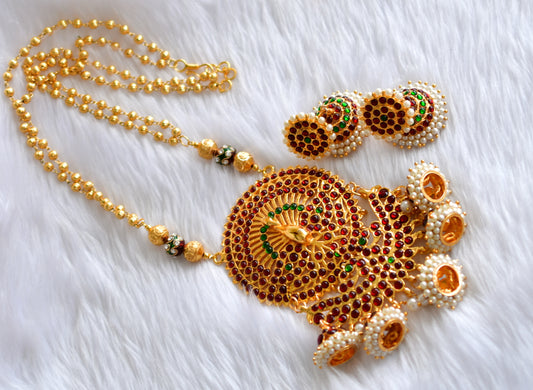 Gold tone  kemp-green peacock double pendant long haar set dj-20193