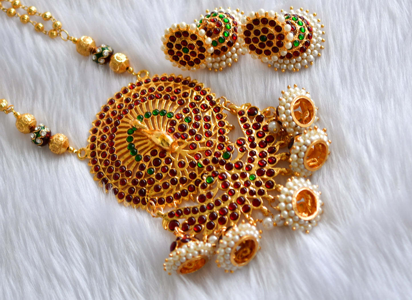 Gold tone  kemp-green peacock double pendant long haar set dj-20193